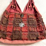 Bohemian Red & Brown Patchwork Shoulder Bag w/ Silver Elephant & Beaded Tassels Photo 1