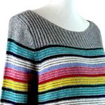 Talbots Sweater Boatneck Ribbed Knit Gray Green Multi Stripe Women’s Size Large Photo 5
