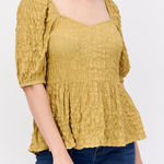 Vila ASOS Textured Puff Sleeve Peplum Short Sleeve Boho Top large best Yellow Photo 0