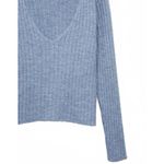Mango Wool Blend V-Neck Ribbed Knit Sweater Blue Small Photo 2