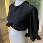 We Wore What Black Cotton Poplin Ruffle Sleeve Cropped Top Size M Photo 2