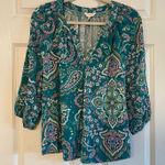 Crown & Ivy  PL Paisley 3/4 Sleeve Peasant Top Photo 0
