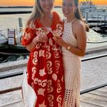 CHUFY Orange White Design Cupro Blend 3/4 Sleeves Lucia Maxi Dress Size Medium Photo 15