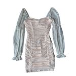 BCBGeneration Metallic Dot Long Sleeve Ruched Dress in Color Champagne Photo 6