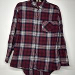 Love Note Women's Plaid Flannel Bodysuit Shirt Size Medium Red Blue Long Sleeve Photo 0