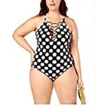 La Blanca New. polka dot plunge neck swimsuit. MSRP $139. Size 14 Photo 4