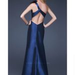 La Femme Thumbnail Filmstrip of GiGi Navy One Shoulder Prom Dress with Flower by  Photo 1