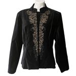 Reba Mandarin Collar Velvet Dress Jacket Blazer Black Gold, XL Photo 1