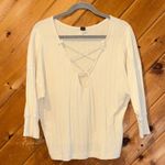 Free People We the free cream lace up ribbed sweater top Photo 1