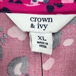 Crown & Ivy pink cheetah print ruffle V neck long sleeve blouse tunic top XL NEW Photo 3
