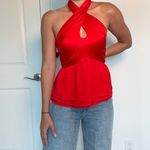 Bebe Vintage Red Silk Halter Peplum Top (Size M) Photo 1