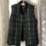 J.Jill Plaid Vest Down Filled Puffer Snap Front oversized Sz S Tartan Blue Green Photo 2