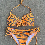 Vintage Y2K True Crush Orange Tiger Stripe Triangle Pushup Bikini Small/Medium Photo 0