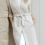 Jenni Kayne Linen Cotton Blend Trench Coat Natural Beige XL Women’s Long Belted White Photo 0