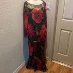 Vintage Cattiva Silk Floral Maxi Dress Sheer 2 Piece EUC Sz M Blk/Red Sleeveless Size M Photo 4
