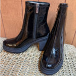 D’amelio Womens 8.5 Black Faux Patent Leather Chunky Chelsea Boots Zipper Grunge Photo 0