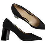 NYDJ Elysia Black Canvas Block Heel Point Toe Pumps Size 9.5 Photo 0