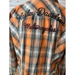 Harley Davidson Motorcycles Plaid Shirt‎ Orange Embroidered Large Long Sleeve Photo 5