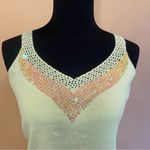 🛍️ 5/$20 Carducci Vintage Kiwi Green Beaded Crochet Knit Blouse Top Sz M Size M Photo 1