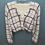 Urban Outfitters Pink Plaid Fuzzy Knit Cropped Cardigan Sweater Cozy Top Photo 0