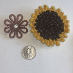 2 Vintage Fabric Sunflower CZ Rhinestone Plastic Flower Brooches Pins Yellow Photo 2
