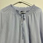 Sanctuary Social Standard by  Tallie Peasant Top Women's L Blue Smocked Tie Neck‎ Photo 2