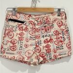 Vintage Bicycle Print Shorts XS Coastal Preppy Talon Zipper Retro Boho Summer White Photo 1