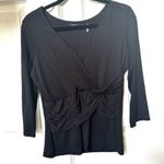 Nic+Zoe  black ruched long sleeved V neck top Photo 8