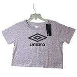 Umbro Shirt Women's Large Gray Heather Cropped Logo Graphic Tee Crewneck Soccer Photo 8