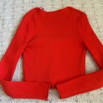 ZARA Red Cropped Ribbed Knit Cardigan Photo 7