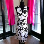 Ann Taylor Womens Dress Sz 6 Black White Sleeveless Faux Wrap Dress Floral Photo 3