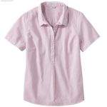 LL Bean Vacationland Seersucker Pink White Striped Popover Shirt Size LARGE Photo 0