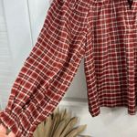 Treasure & bond brown white plaid Smocked shoulder V Photo 3