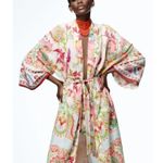 ZARA floral white red kimono blogger robe duster jacket size S New with Tags 🟢 Photo 0