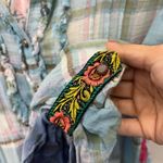 Aratta Silent Journey Plaid & Floral Boho Button Down Tunic Top | Size S Blue Photo 3