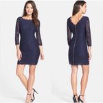 Adrianna Papell  Lilac Light Purple Lace Quarter Sleeve High Neck Formal Dress 14 Photo 9