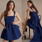 Anthropologie SACHIN + BABI Blaine Taffeta Square Neck Bow Train Mini Dress BHLDN Navy New 4 Photo 1