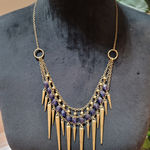 Women Gold Chain Spike Necklace With Purple Beads And Lobster Clasp Lock Jewelry Blue Photo 0