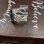 Vintage Glass Blue Butterfly Cabochon Stainless Steel Filigree Adjustable Ring Photo 1