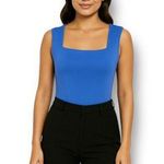 ZARA  L Blue Bodysuit Square Neck Sleeveless Tank Top Stretch Fitted Minimal NWT Photo 0