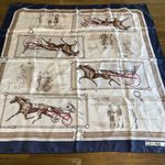 CELINE  Silk Scarf Horse Racing Blue Steed Riders Races Vintage Large Picture Photo 0