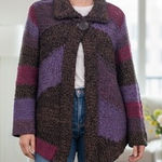 Anthropologie Curio‎ Brown Purple Fuschia Knit Chunky Cardigan XL Funky Colorful Photo 0