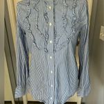 J.Crew Band Collar Ruffle Front Striped Long Sleeve Shirt Photo 1