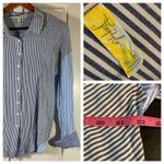 Free People Striped Button Up Shirt Blue White Long Sleeve Relaxed Fit M Photo 11