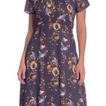 Line and Dot  Faye Dark Purple Floral Short Sleeve Dress XS Photo 0