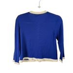 Samantha Sung Blue Cream Cardigan Crop Sweater 100% Wool Preppy Womens Medium Photo 4
