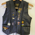 barney's new york Barney’s Leather Biker Vest – Women’s Size M Black Patch Harley Motorcycle Style Photo 0