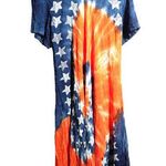 Shoreline VTG Orange Blue Swirl Tie Dye Maxi Dress Stars 1XL Hippie America Asymmetric Hem Photo 0