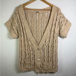 Free People Women’s Open-Knit Cotton Cable Cardigan Top Neutral Beige Size M Photo 0