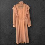 Vintage Miss Ashlee sz S Womens Blush Chiffon Ruffle Midi Dress Prairie Cottage Pink Photo 3
